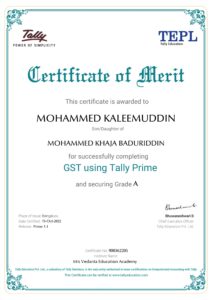 GST Using Tally Prime Certificate